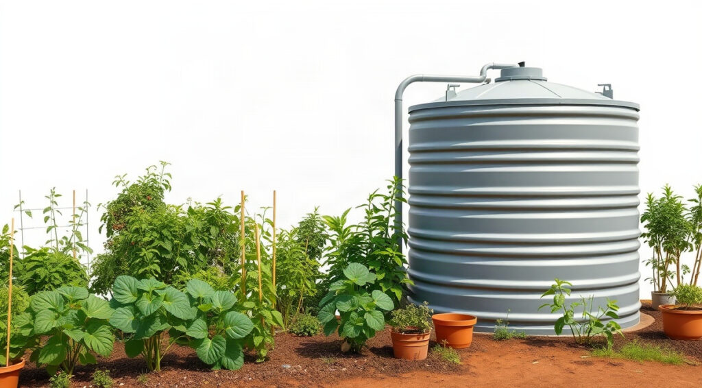 rainwater harvesting for garden, drought tolerant vegetables, greywater irrigation system